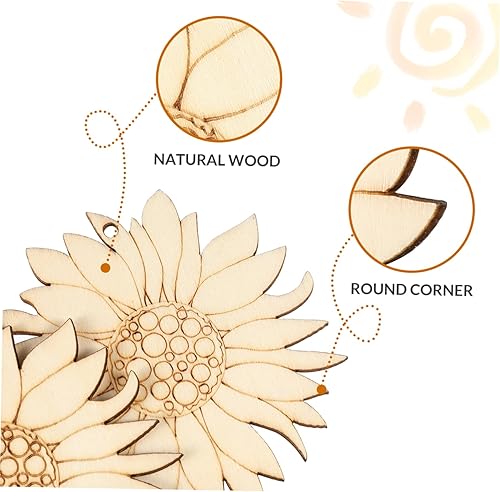 Miniatura 5 de EXCEART 10 recortes de girasol de madera sin terminar - Kits de manualidades - Adornos de madera de girasol