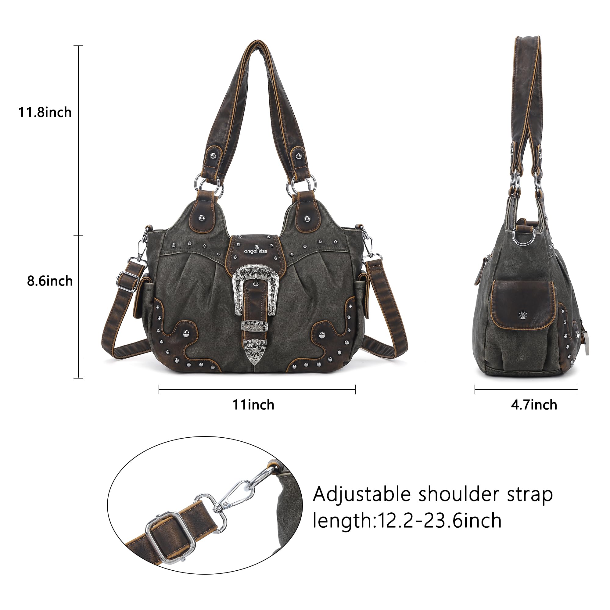 Angel Kiss Bolso Mujer Bandolera PU Cuero Tote Bag Práctica y Elegante Bolso Shopper Mujer con Cremallera de Múltiples Bolsillos para Compras, Viajes, Escolares, Trabajo y Ocasiones Casuales