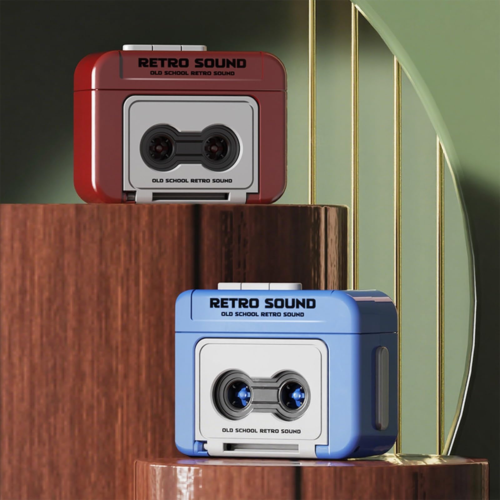 Mini Retro Cassette Tape Deck Keychain, Plays Tapes and Music, Creative Tape Recorder Charm(Red,2pcs)