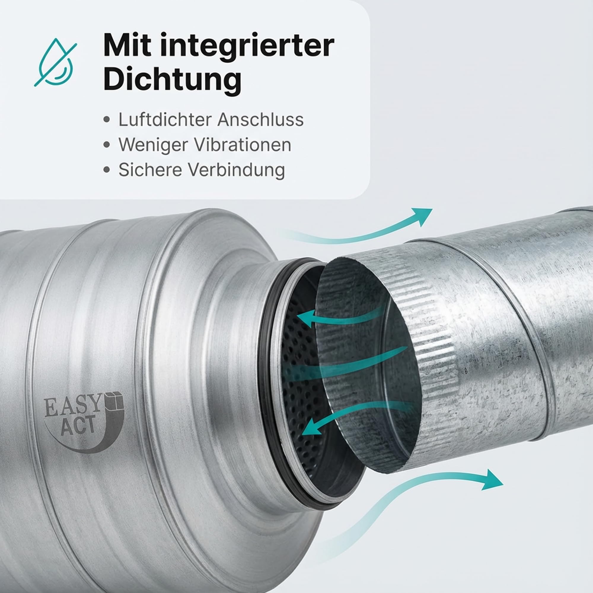 Easy Act Silenziatore Ø 80 mm, lunghezza 300 mm, efficiente silenziatore in acciaio zincato per la riduzione del rumore nei sistemi di ventilazione