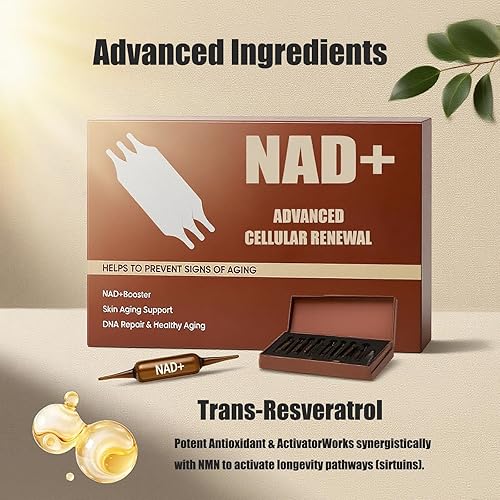 Suplemento de renovación celular avanzada de NAD+ 1200 mg - Apoyo antienvejecimiento y refuerzo de energía para la piel - 10 viales