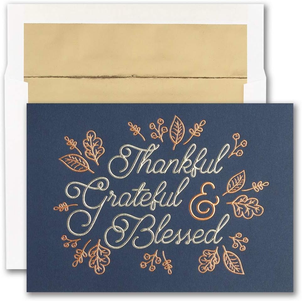JAM Paper Blank Thanksgiving Thank You Cards Set - Navy Blue Thanksgiving - 25 Cards & 25 Matching Envelopes