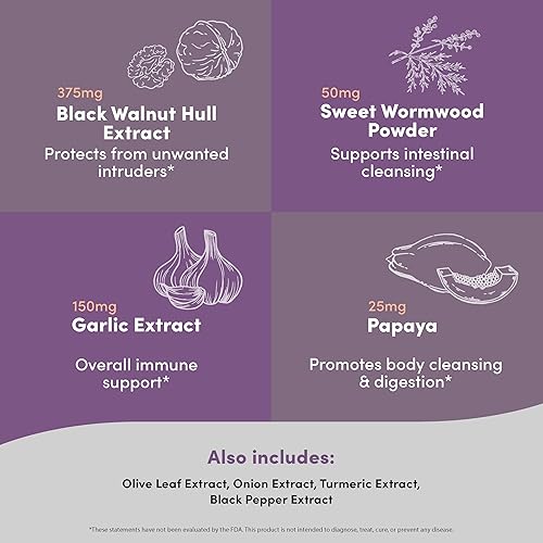 Miniatura 4 de Suplementos de limpieza intestinal y salud digestiva, con extracto de hoja de olivo, papaya, cúrcuma, cáscara de nuez negra, ajenjo dulce y más,