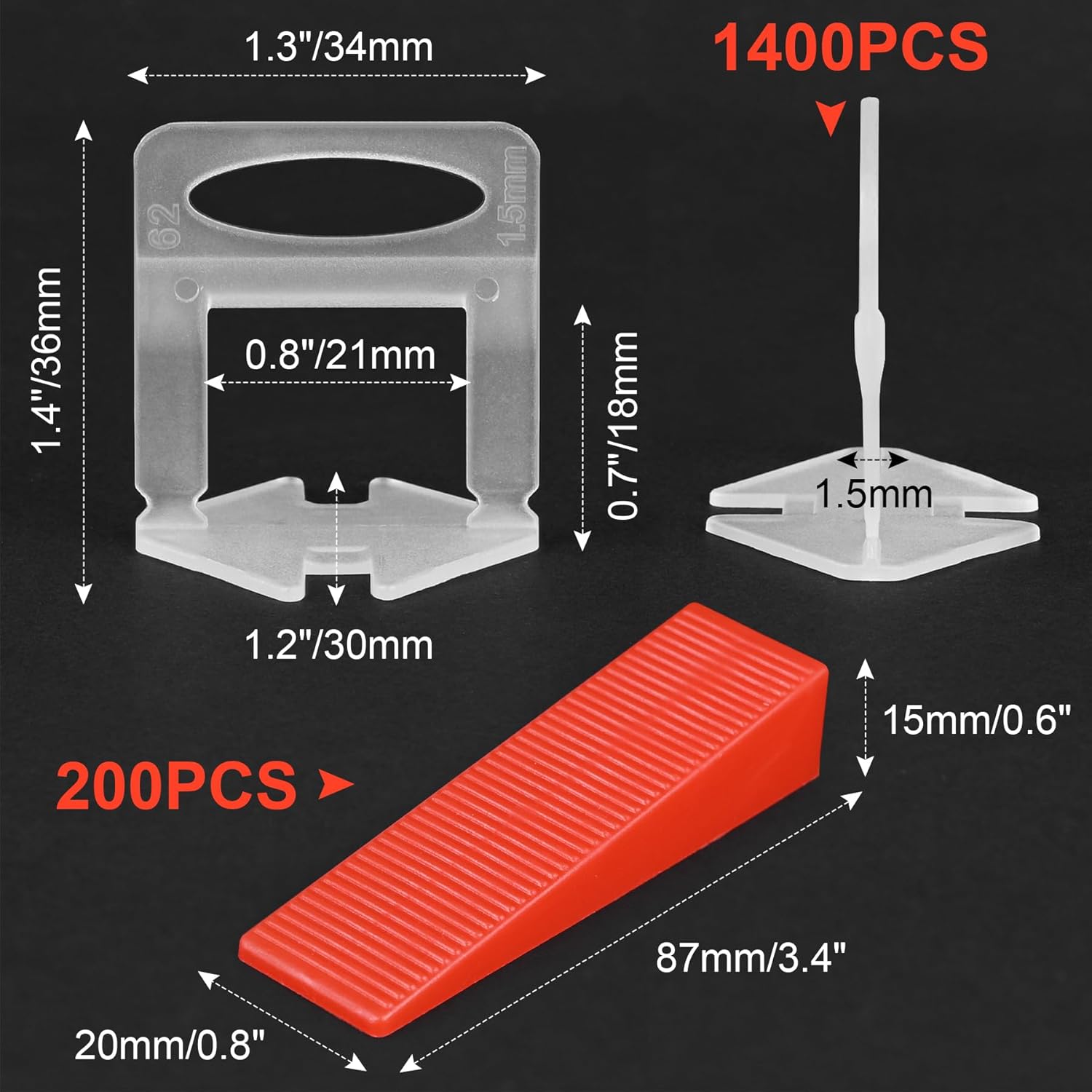 Tile Leveling System 1/16 Inch with Tile Plier and Rubber Hammer - 1400Pcs Tile Spacers Leveling Clips and 200Pcs Reusable Wedges Tile Tools for Floor Wall Ceramic Tile Stone Installation - Red