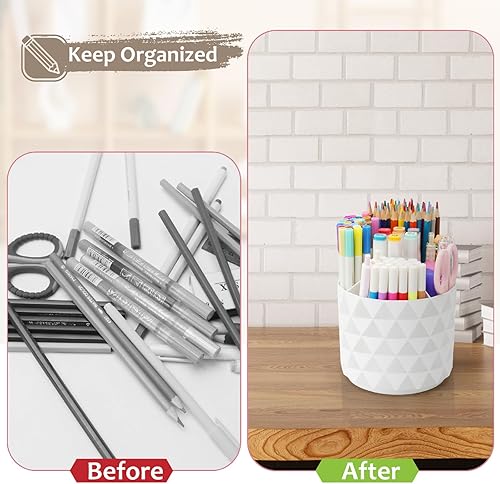 Miniatura 7 de Organizador de escritorio, soportes giratorios de 360 grados para escritorio, organizador de bolígrafos con patrón de diamante con 5 compartimentos,
