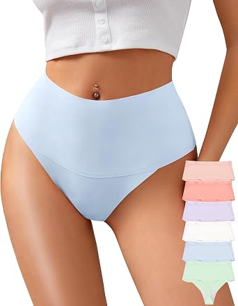 Womens High Waisted Thongs No Show Panties Lightweight Soft Stretch High Cut Underwear 3 Pack