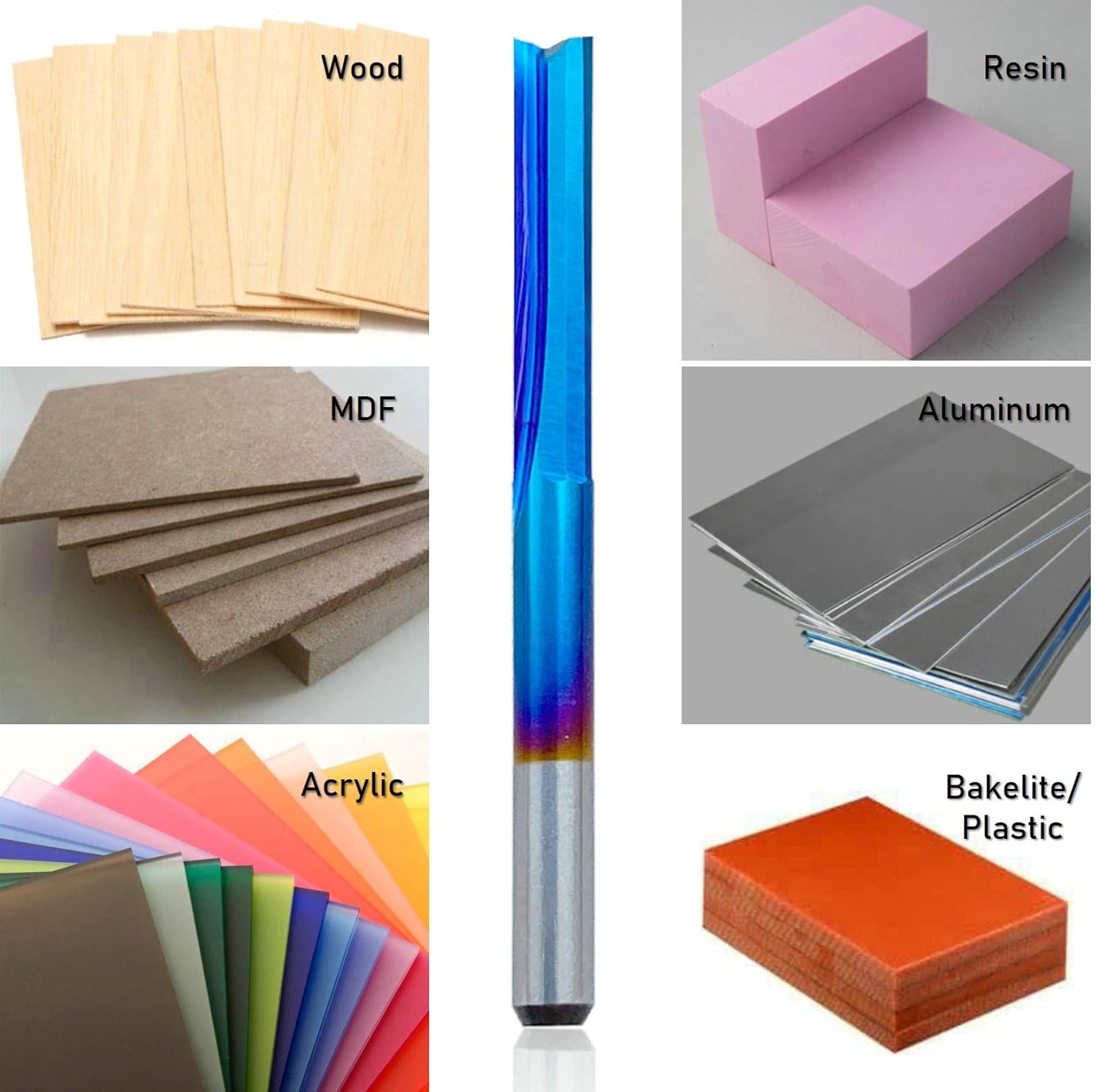 10pcs 1/8" 2-Flute Straight CNC Router Bits End Mill, 1/8” Shank Nano Blue Coating Milling Cutter for Engraving Machine Wood Plastics PVC Drilling