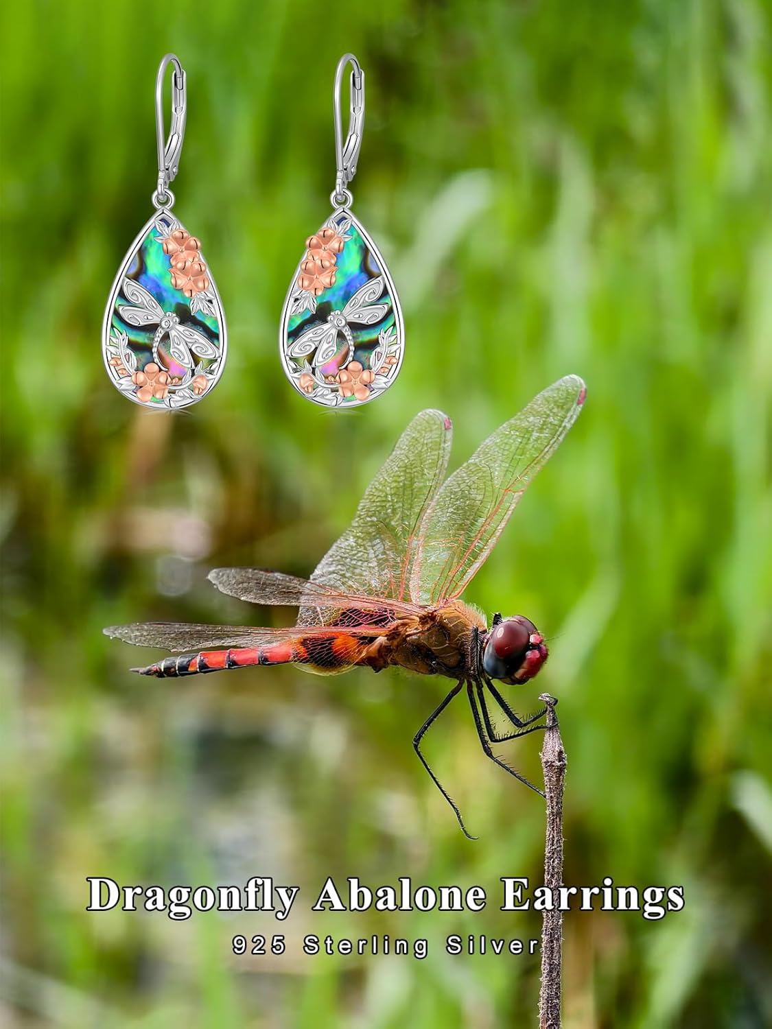 Abalone Animal Earrings for Women Sterling Silver Hummingbird/Butterfly/Dragonfly Dangle Drop Earrings Animal Jewelry Gifts - Image 6