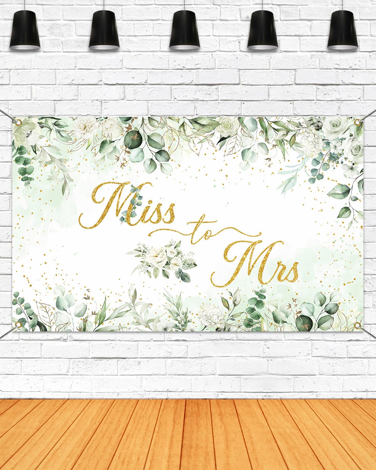 Mocsicka Miss to Mrs Banner Greenery Leave Gold Dots Bridal Shower Party Decorations Banner for Wedding Engagement Bachelorette Party Backdrop for