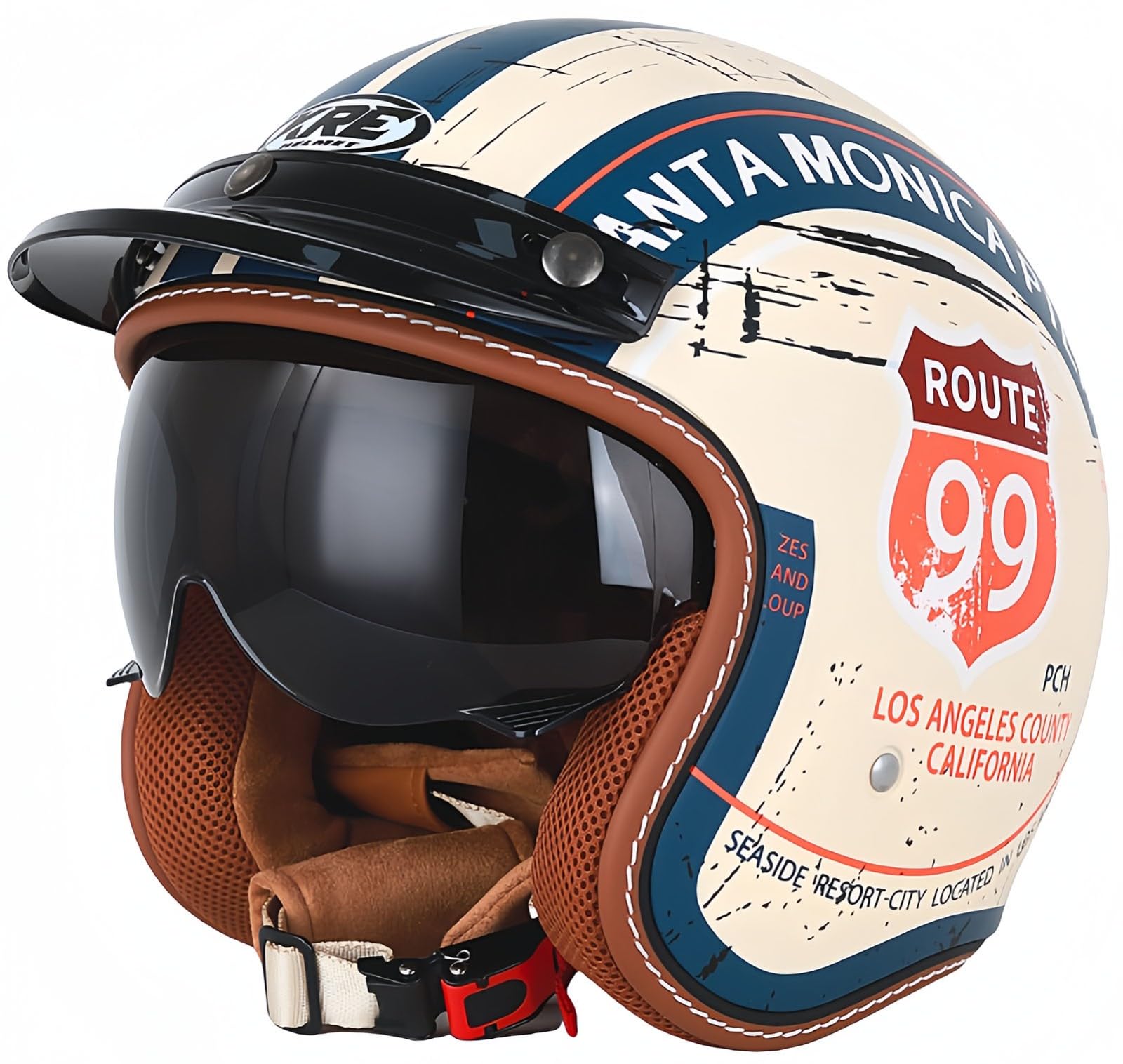 Jethelme 3/4 Halber Motorradhelm, Retro-Motorradhelm, DOT/ECE-Zugelassener Retro-Jet-Helm Für Damen Und Herren, Moped, Motorrad, Helikopter