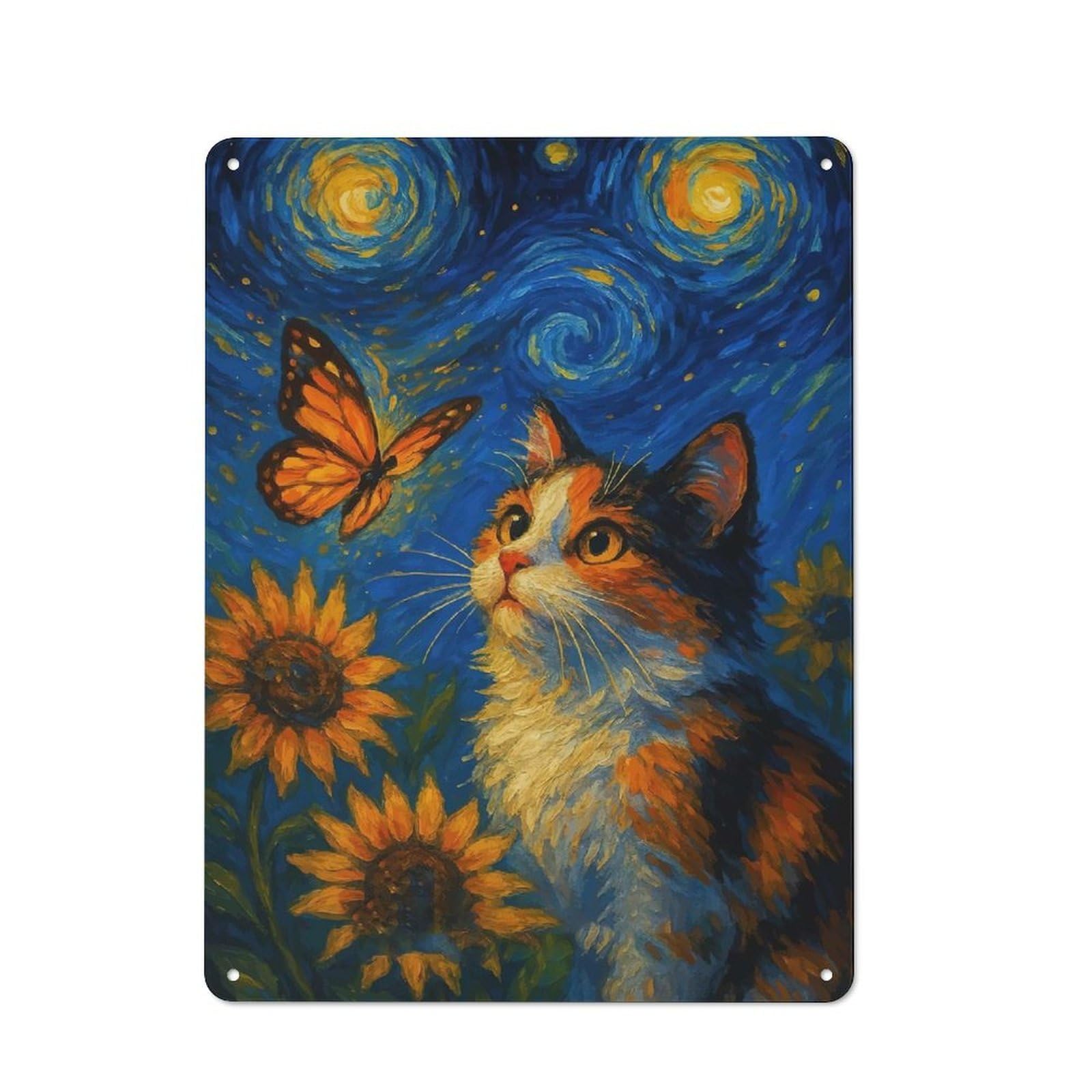 Junmoney Style-20 Metal Wall Sign 40X30cm Featuring Cat Butterfly Starry Night For Garage Wall, For Kitchen, Dining Room And Home Bar Wall Decor