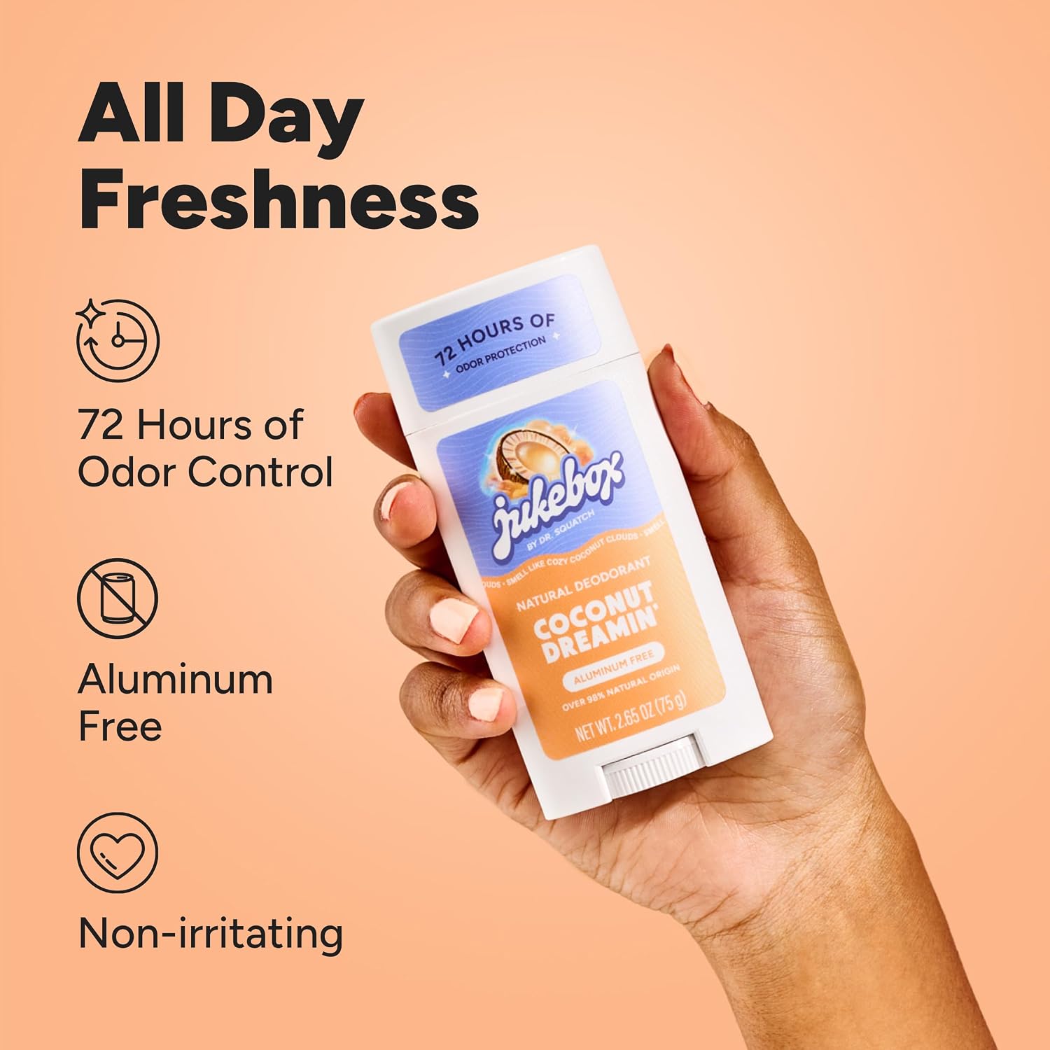Jukebox Natural Women’s Deodorant – Aluminum Free, 72 Hour Odor Protection – Made with Arrowroot, Charcoal & Postbiotics – Coconut Dreamin' + Moonlight Vanilla, 2.65 oz (2-Pack)