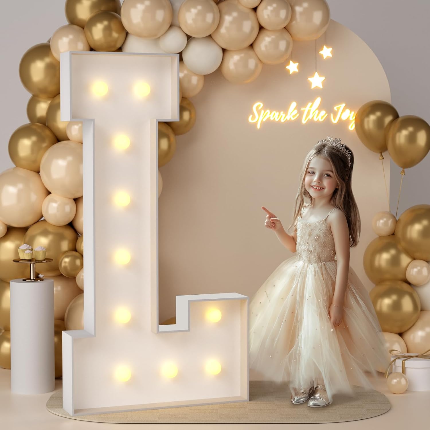 JoyMuse 4FT Marquee Light Up Letters, Large Marquee Letters 4 Feet Tall, Gold, Foam Board, LED, Indoor, Party Decor, Lighted Letter S