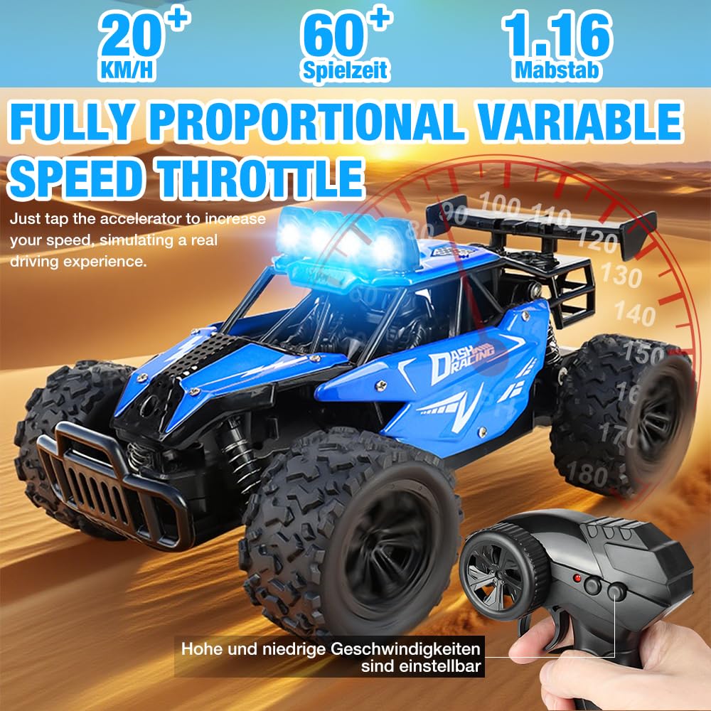 Macchina Telecomandata, 20km/H Macchina Radiocomandata Ad Alta Velocità, Fuoristrada A Trazione Integrale, Macchina Radiocomandata Con Luci A Led, Regalo Per Bambini Di 7-14 Anni