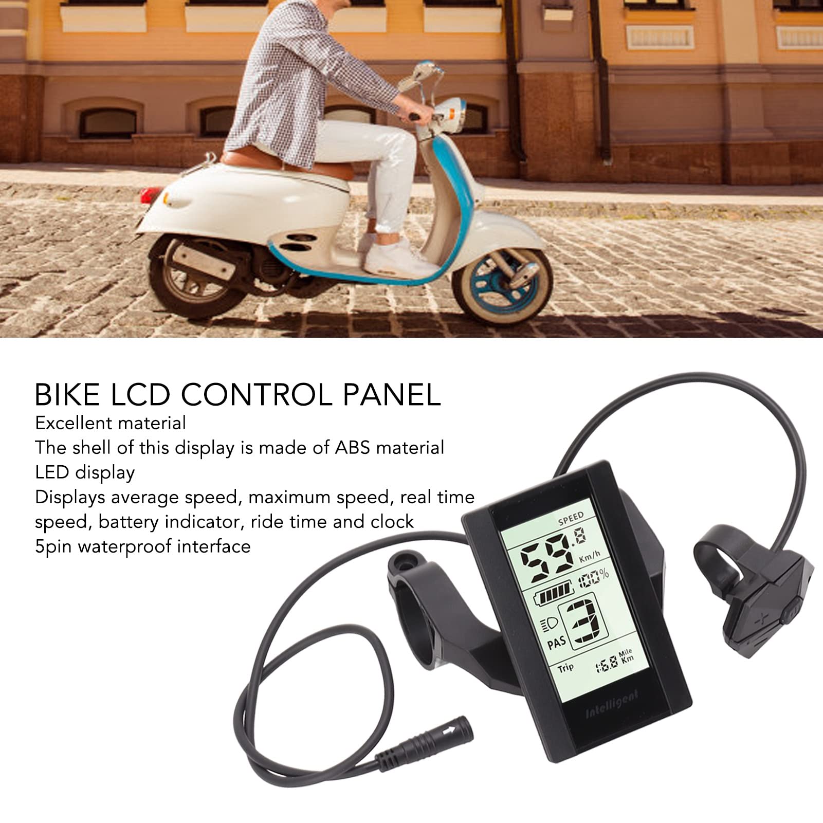 Gavigain 24V 36V 48V 52V 800S Electric Bike LCD Display Panel, Waterproof Display, LCD Control Panel Compatible for Electric Bike Modification