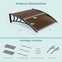 Vista 7 de Tangkula 2 Pack 40" x 40" Window Awning, Modern Polycarbonate Overhead Door Awning with Hollow Sheet for Rain Snow Sunlight Protection, UPF 50+