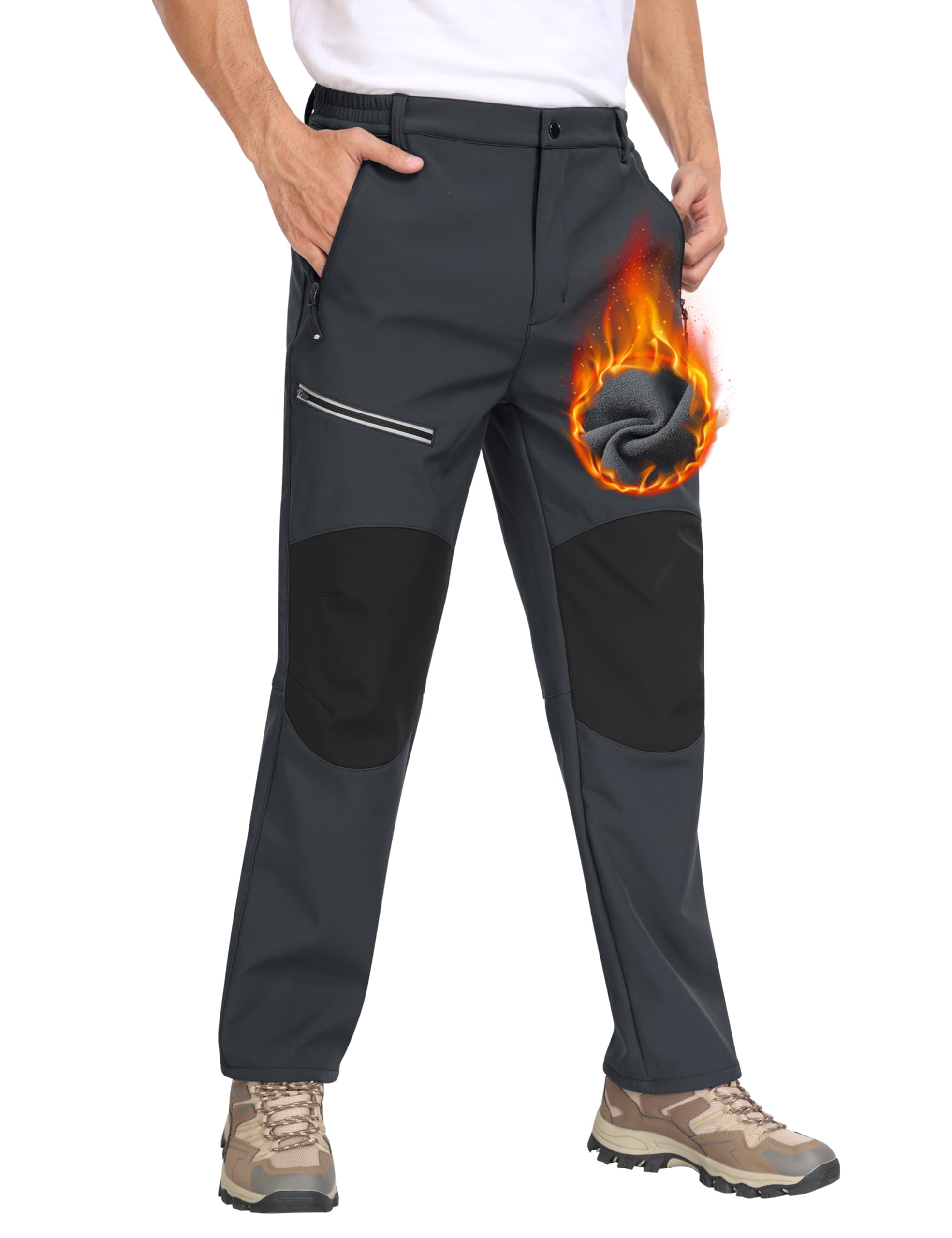 MoFiz Herren Wanderhose Warm Gefüttert Outdoorhose Wasserdicht Skihose Softshellhose Winddicht Arbeitshose für Winter
