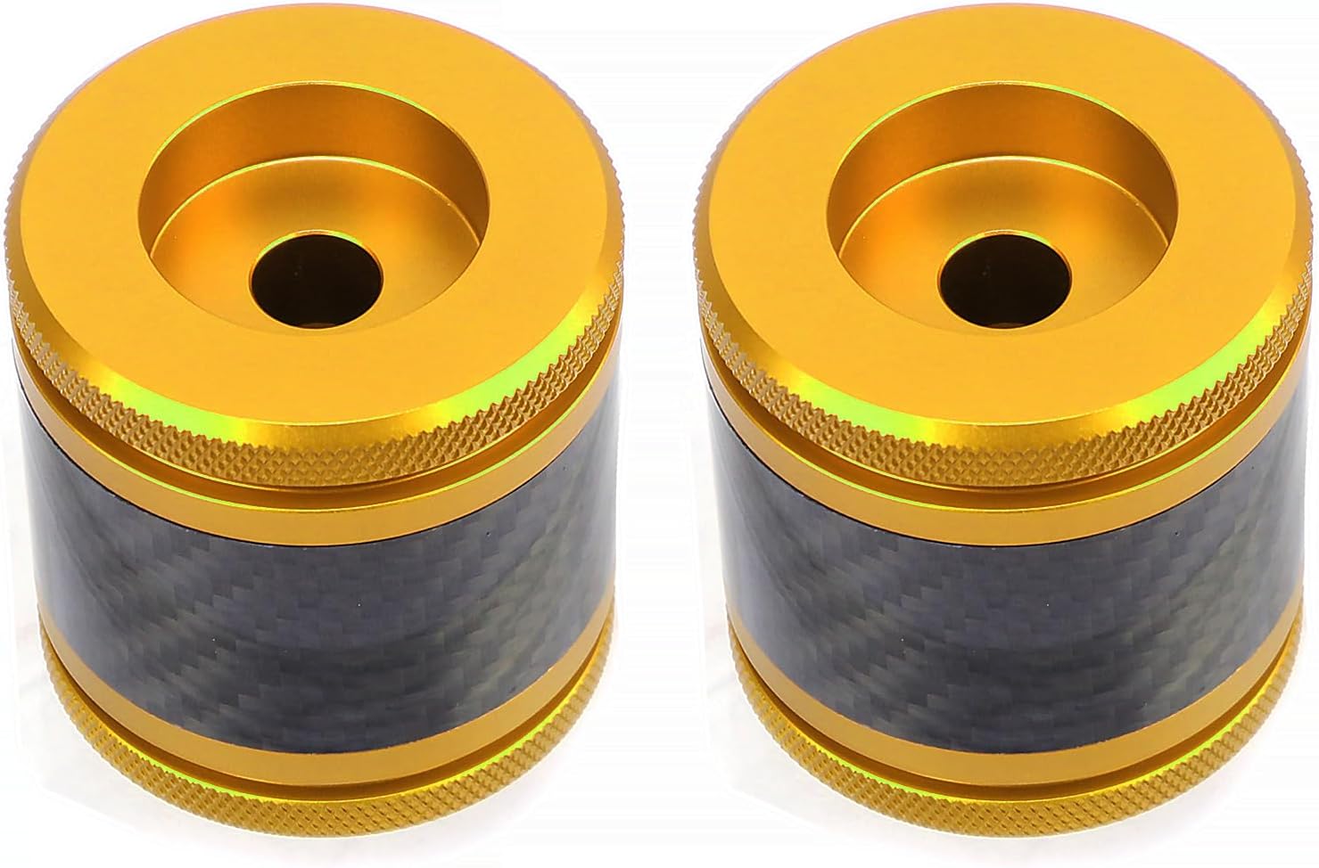 Crash Bar Sliders End Caps CNC Carbon Fiber Inlay Decorative Sliders Fits for 1.25" Front Engine Guard Rear Saddlebag Guard CNC 60mm (Gold)