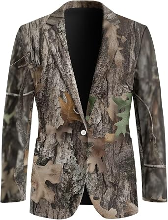 TOADDITDO Camo Tree Leaf Print Men's Sport Coats Blazers Casual One Button Business Suit Jacket