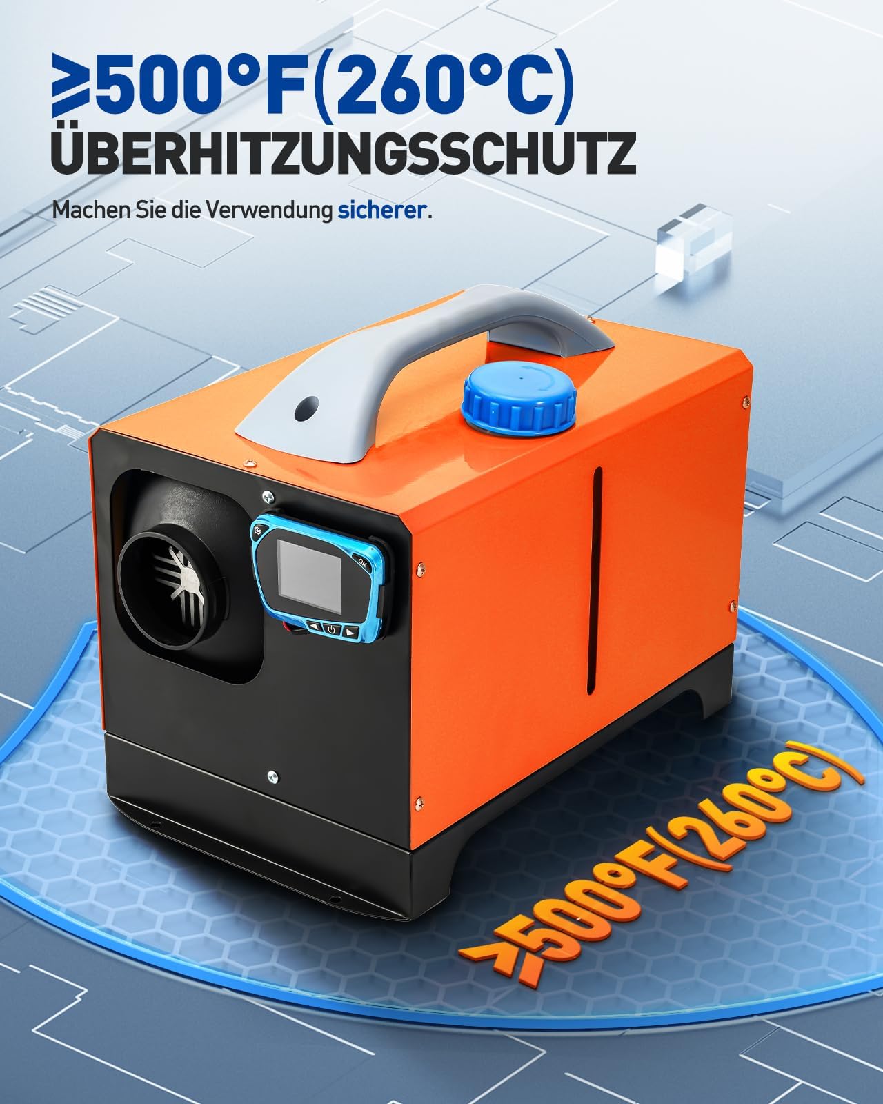 12 V 5 kW Nagrzewnica Diesla, Nagrzewnica powietrza Diesla z tłumikiem Przełącznik LCD Zdalne sterowanie, Przenośne ogrzewanie Diesla typu „wszystko w jednym” do przyczep kempingowych, ciężarówek,