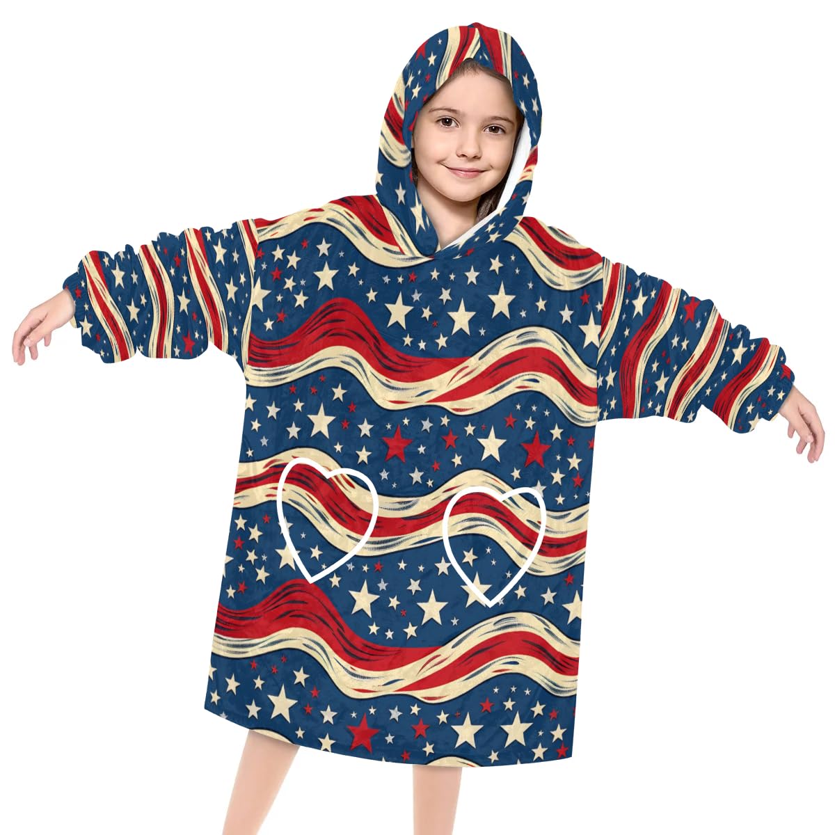 Pardick Wearable Blanket Hoodie for Kids, Luminous Star Fleece Sweatshirt Blanket Oversized Blanket Sweatshirt with Pocket Flannel Warm Hooded Blanket 6-10 Year Old Girl Boy Gift, One Size