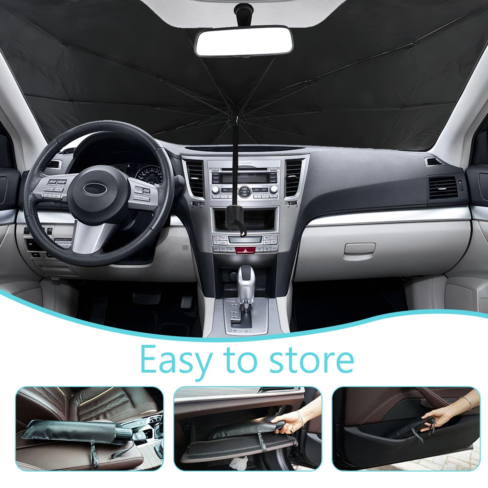 Parasol Coche Delantero 140 x 80 cm, Parasol Coche Paraguas Plegable, Parasol del Parabrisas Delantero, Auto Parasol Accesorios, Protección UV y Solar, para Mayoría de Coches SUV Camiones