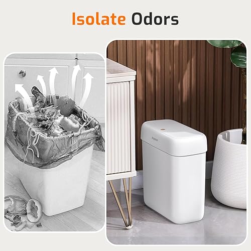 Miniatura 4 de MOPALL Cubo de basura pequeño para baño con tapa, 2.6 galones  10 L, cubo de basura delgado de plástico con tapa desplegable, mini cesta de basura a