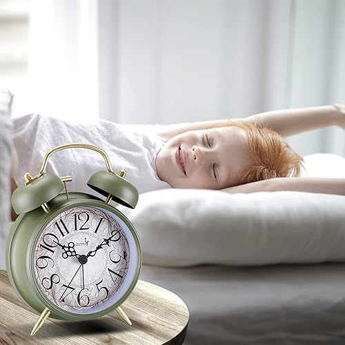 Miniatura 2 de Alarma ruidosa para personas que duermen profundamente, 4 pulgadas, retro y a la moda, reloj despertador con campana doble con luz de fondo para