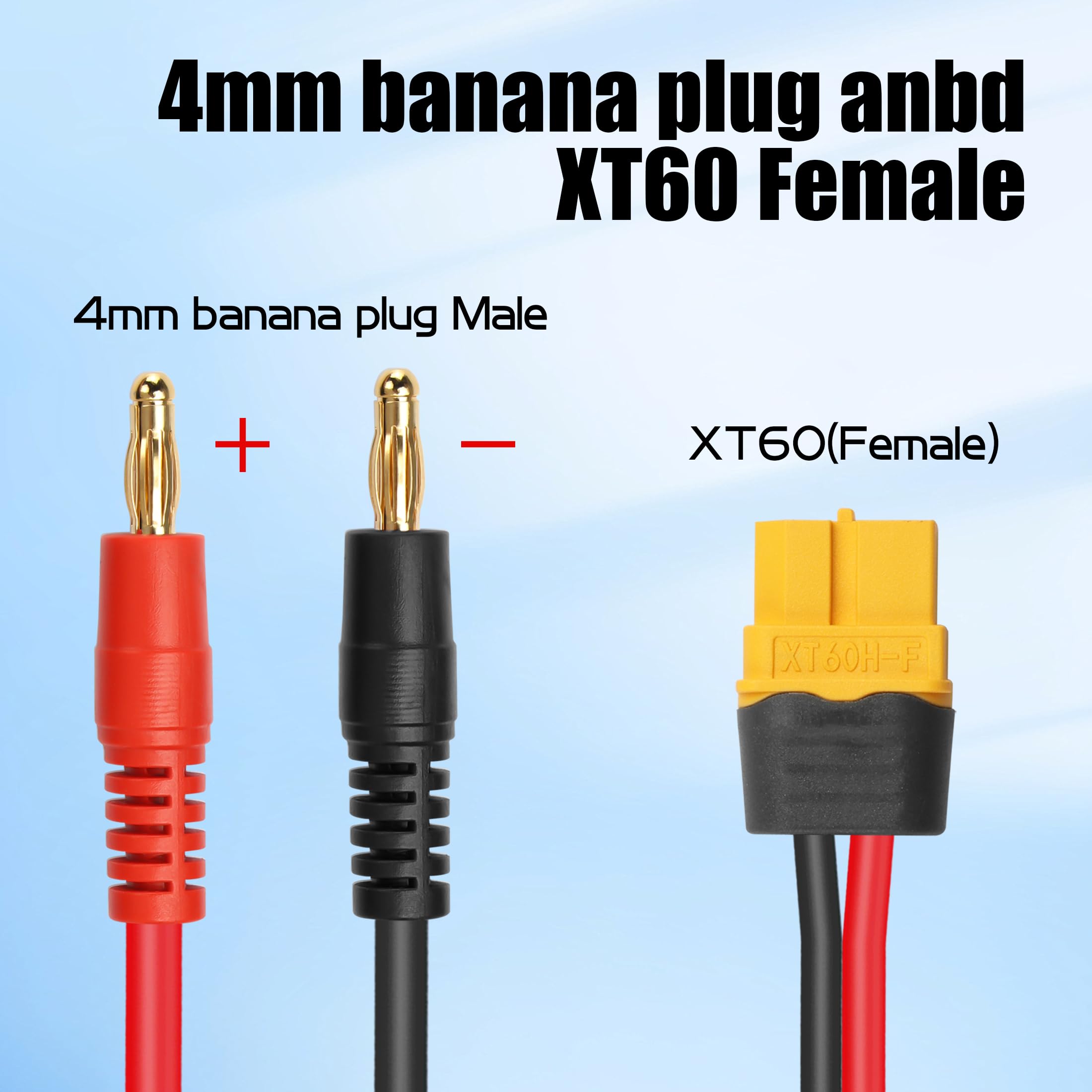 Lot De 2 Connecteurs XT60 Vers Fiches Bananes De 4 Mm - Câble Adaptateur De Charge De Batterie - 30 Cm