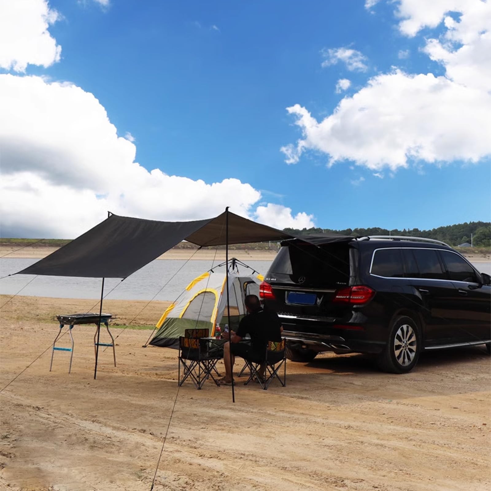Auvent universel étanche 200-300 cm | Tente de toit et auvent pour voiture, caravane, bus | Protection UV +50, avec barres et passepoil | Camping en plein air, plage et jardin