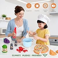 Vista 9 de 80 piezas de juego de cocina, juego de cocina de imitación para niños pequeños con ollas, sartenes, utensilios de cocina, alimentos, manta de Azul