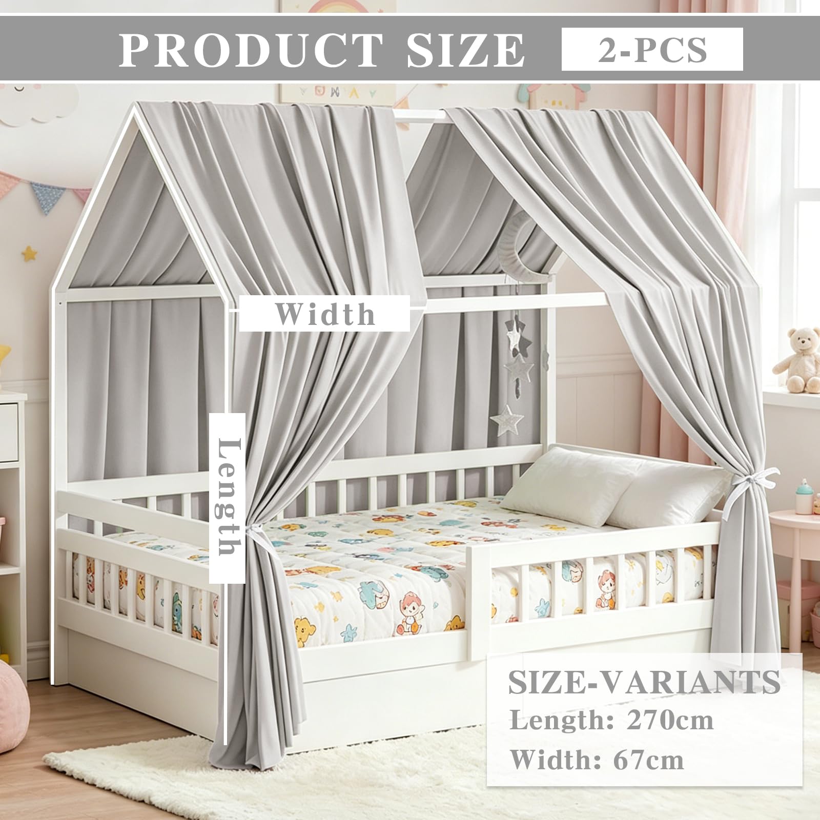 Bocguy Juego de 2 Dosel para Cama de Muselina, para niñas, niños, Dosel, Cama Infantil, decoración de habitación infantil-270X67CM