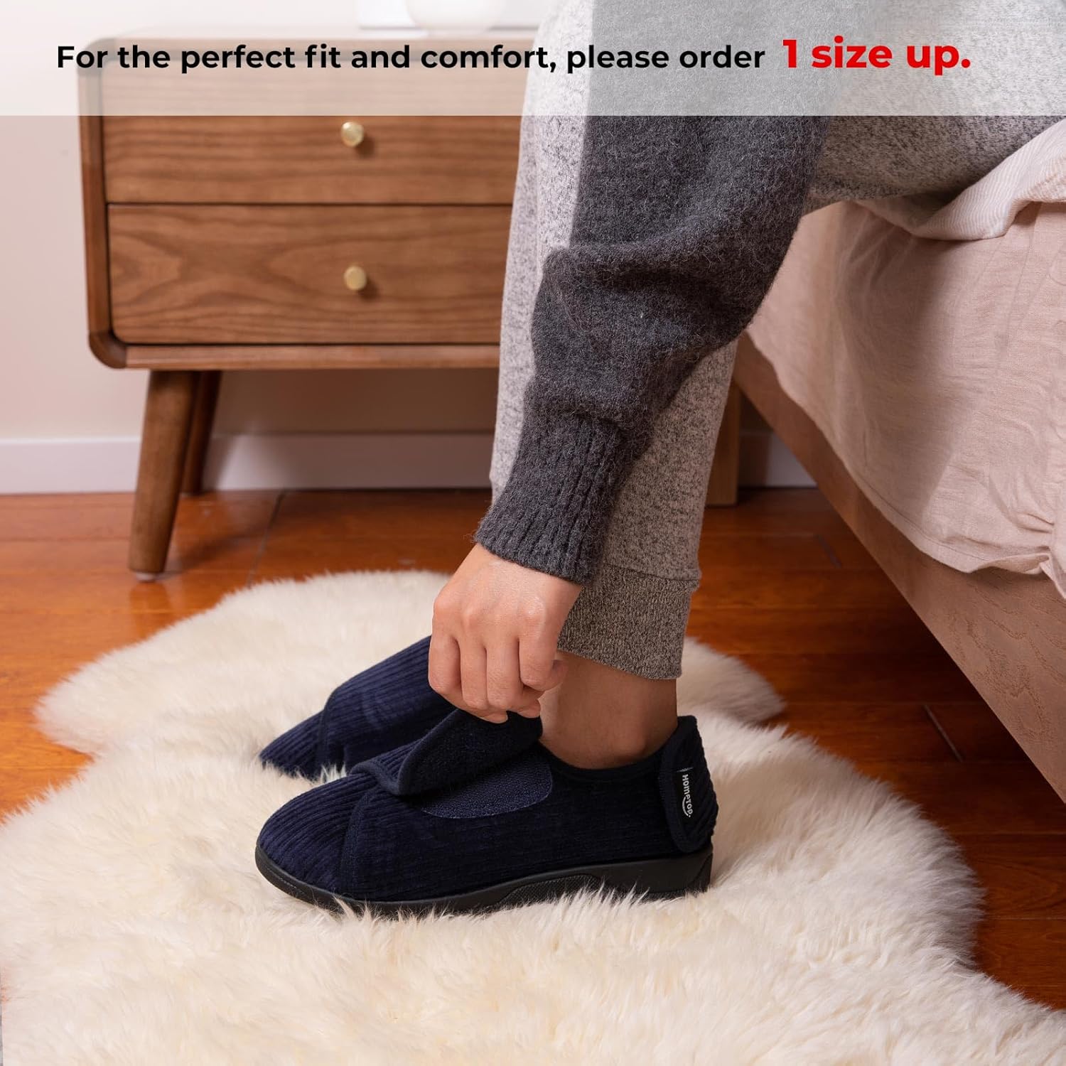 HomeTop Women's Corduroy Slippers Comfy Adjustable Hook and Loop Memory Foam Indoor Closed-back House Shoes for Diabetic Swollen Feet 3 71C1kJ9d9SL. AC SL1500