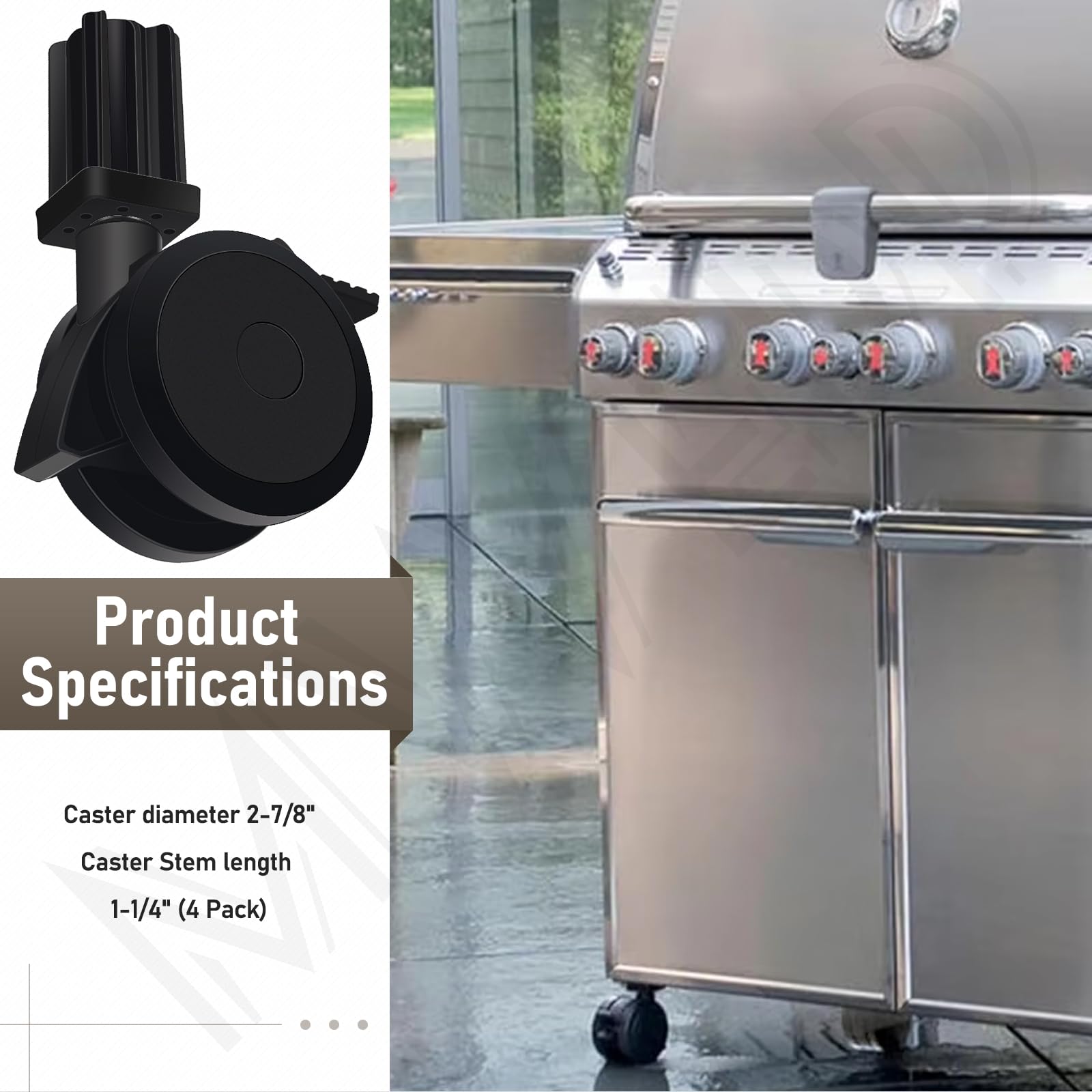 4 Locking Casters With Inserts For Weber Grills – Compatible With Spirit, Genesis, Summit (2007-2012 Models) - View #4