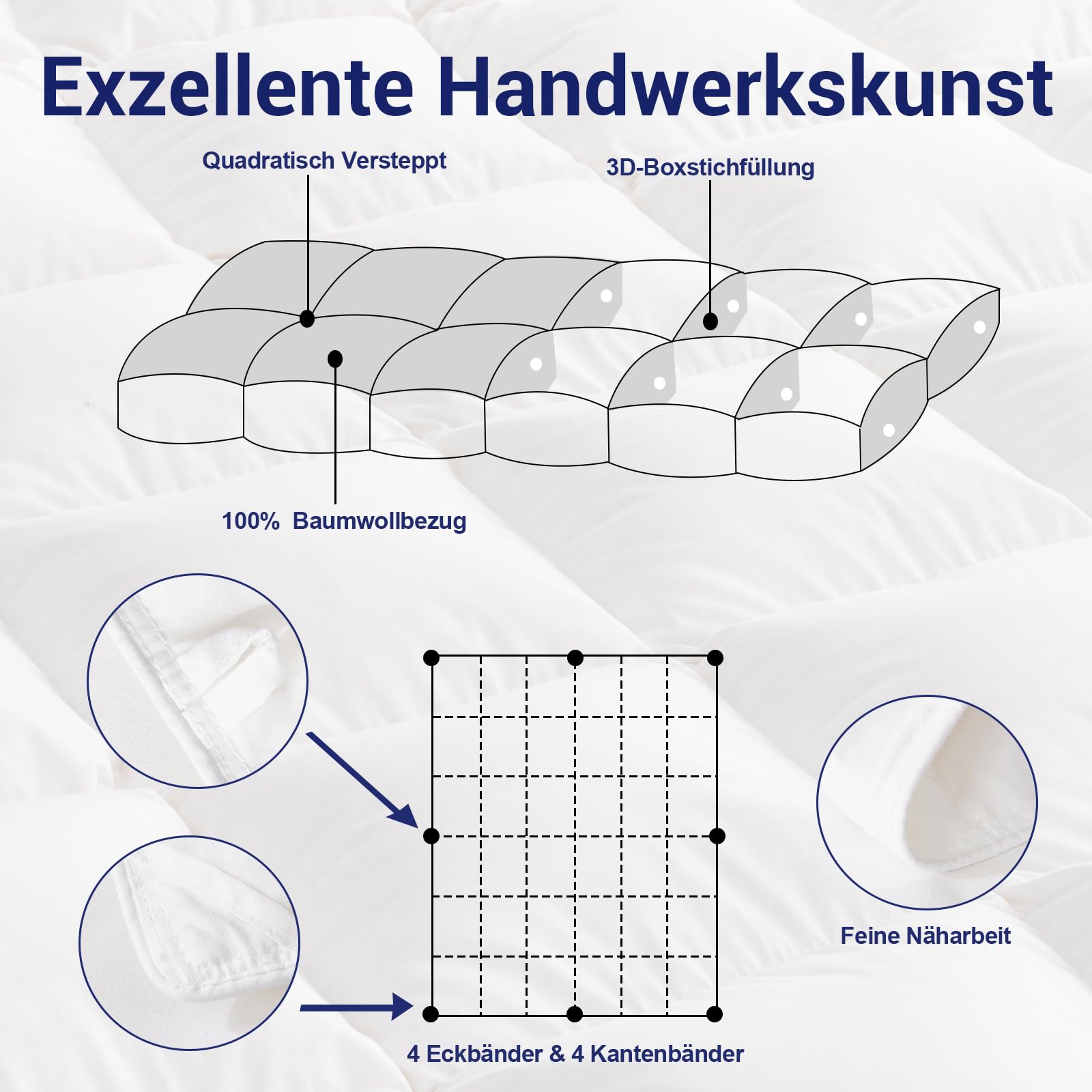 Uniency Daunendecke 220x240 Cm – Winter Extra Warm, 100% Baumwollbezug, Füllgewicht 3100 G, 80% Federn / 20% Daunen, Oeko-Tex & RDS Zertifiziert
