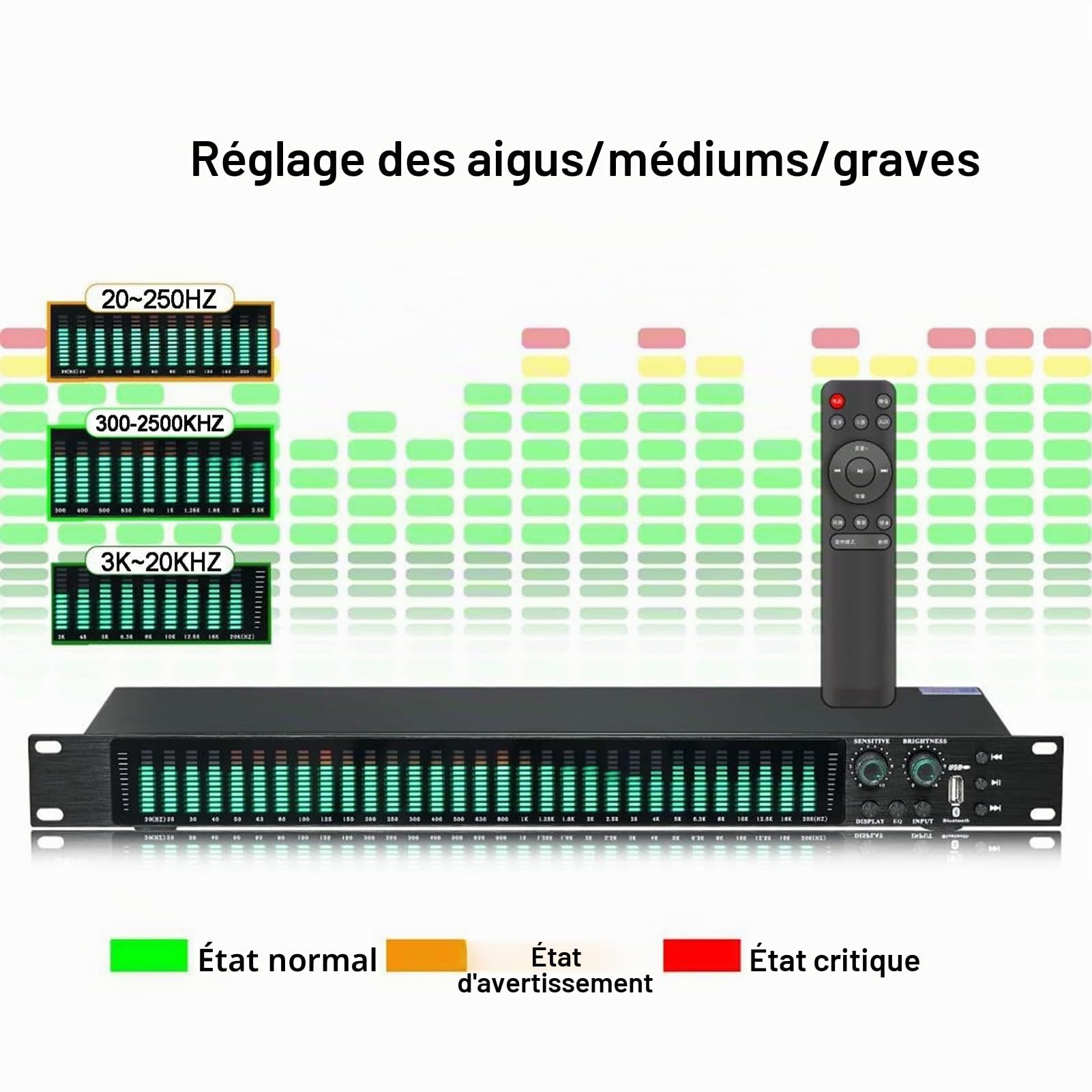 égaliseur Graphique Stéréo De 31 Bandes, égaliseur De Réglage De L'équation Numérique à Domicile avec Affichage du Spectre LED - 21 Effets Prédéfinis, Réduction Automatique du Bruit, avec Ajustement