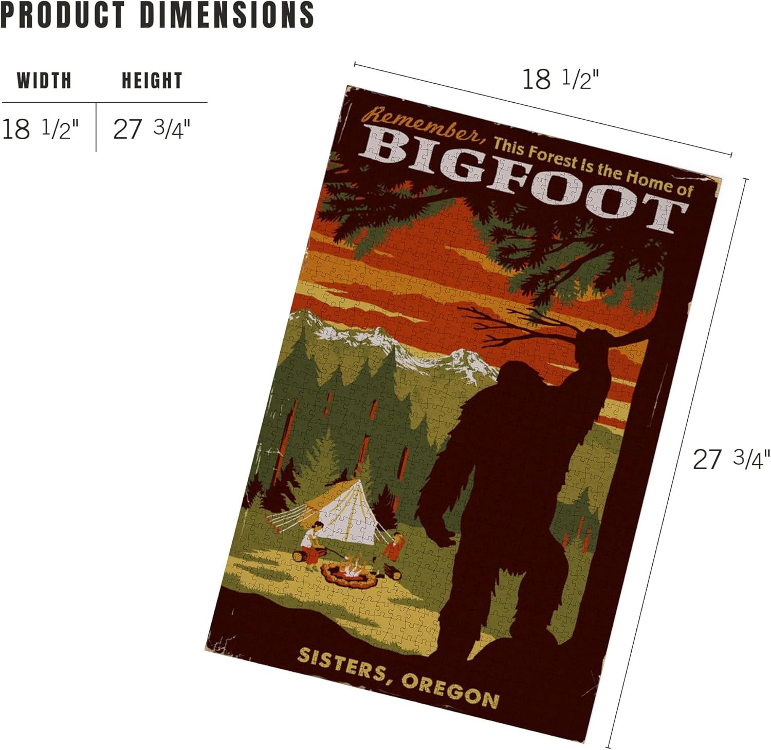 Lantern Press Sisters, Oregon, Home of Bigfoot, Mountains 1000 Piece Jigsaw Puzzle for Adults, Made in USA with Reference Poster