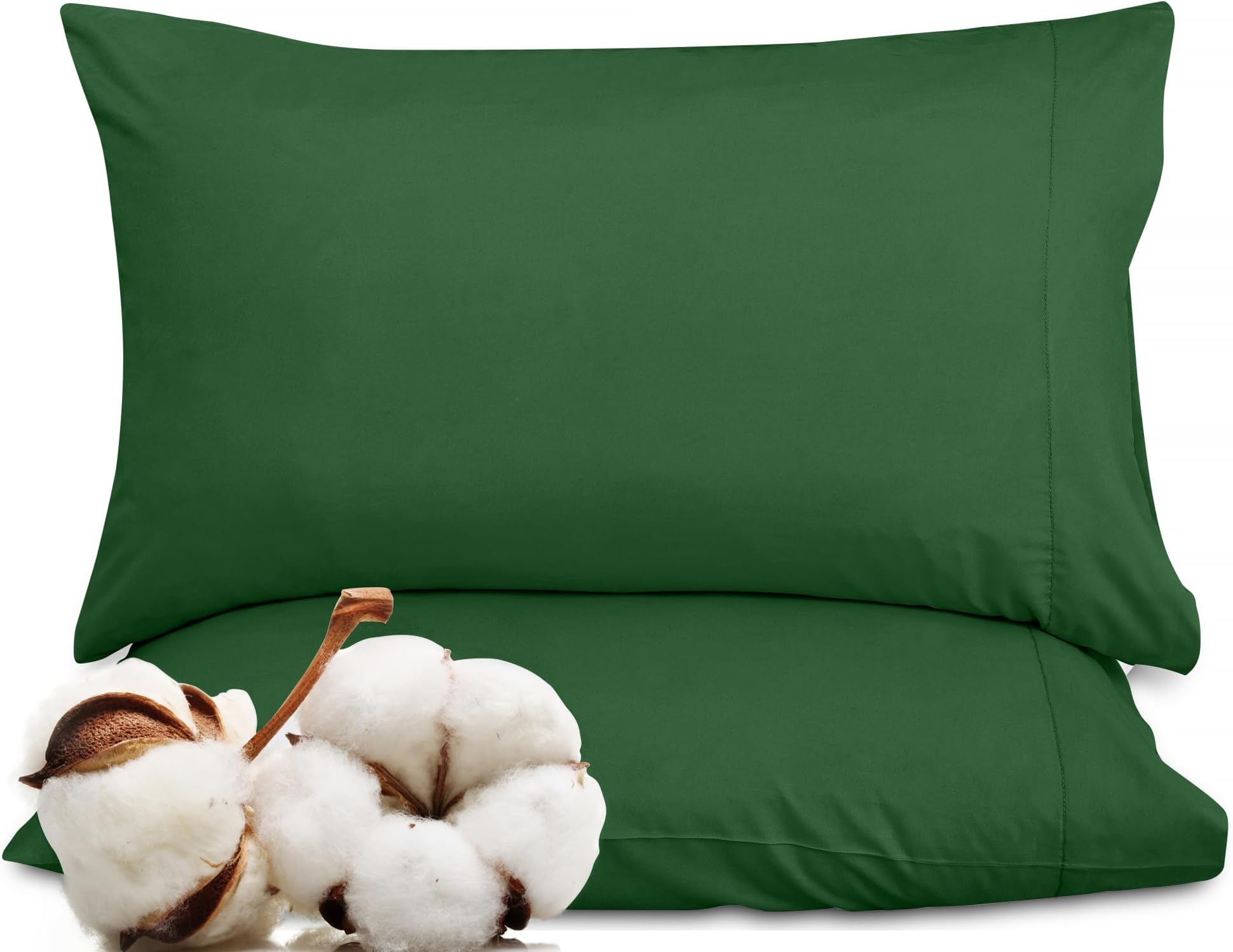 ROYALE LINEN 300 Thread Count 100% Long Staple Combed Cotton Pillowcases Set Of 2 - Ultra Soft - Standard Bed Pillow Cover - 20"x26" - Breathable, Cool & Crisp Percale Pillow Cases (Std, Hunter Green)