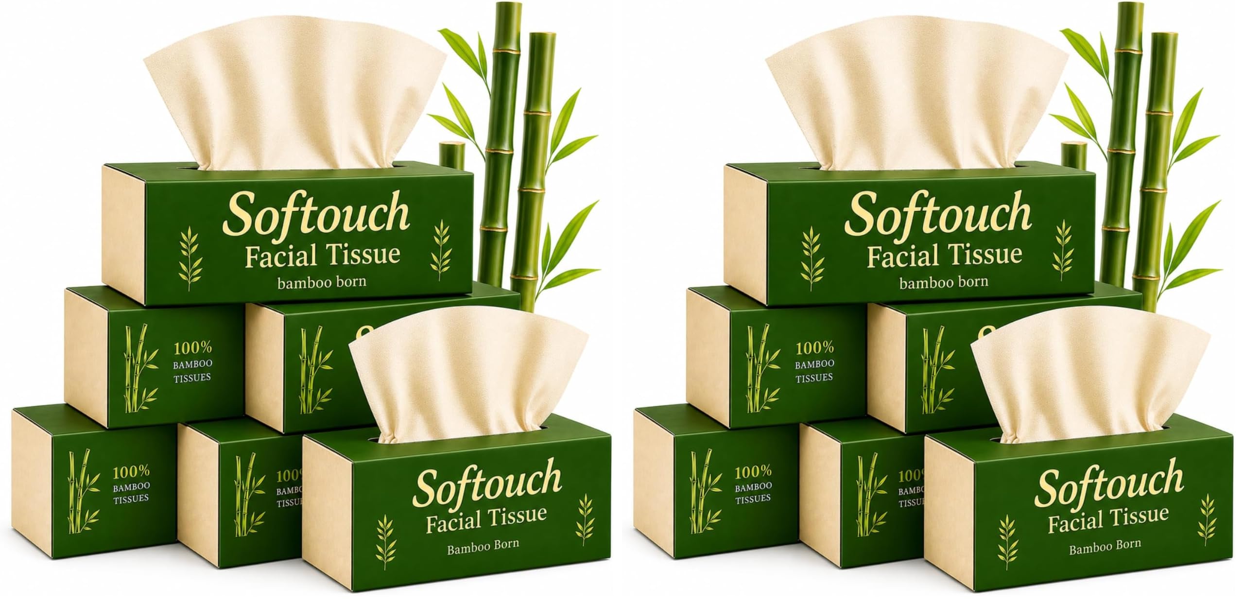 Softouch 2 Ply Bamboo Facial Tissue 100 Pulls Pack of 12 – Eco-Friendly, Soft & Strong – Dual Use Direct from Pack or Refill Any Tissue Holder for Car, Office & Home (Total 600 Pulls)-image-1