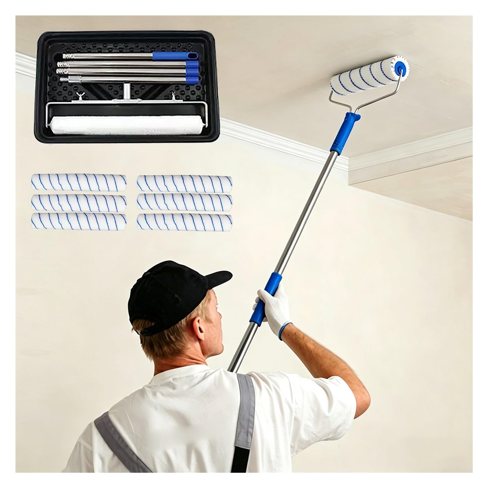 Rullo per pittura Kit rullo di vernice grande per soffitto, pennello per pittura per casa/bagno/cemento, forniture per pittori per la casa per tutti i colori