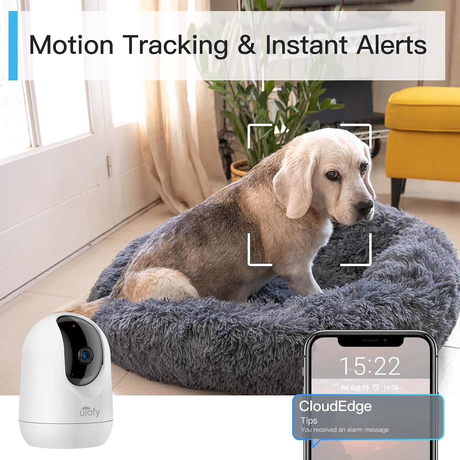 ULOFY 360° Pet Camera with Phone App, Indoor Security Camera for Baby/Dog, Pan/Tilt Video Baby Monitor with Super IR Night Vision, Motion Detection & 2-Way Audio, Works with Alexa & Google Assistant
