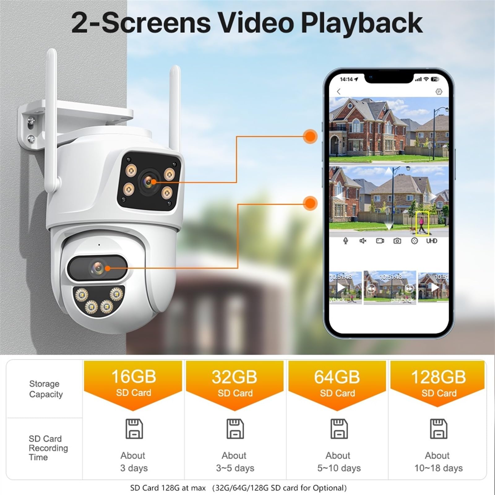 Telecamera Wifi Esterno, Telecamera IP esterna 4K 8MP Dual Screen Ai Rilevamento umano Telecamera di videosorveglianza con tracciamento automatico 4MP HD CCTV di sicurezza ,Sicurezza, Antifurto(4MP Ad
