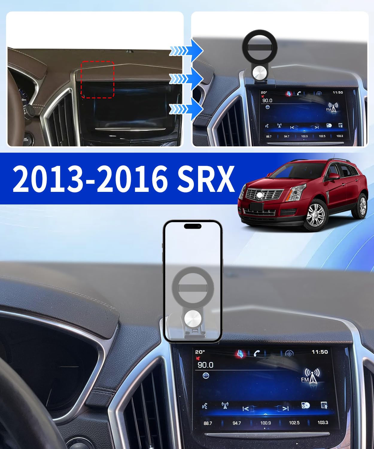 Supporto per telefono da auto per Cadillac SRX 2013 2014 2015 2016, accessorio per auto, compatibile con MagSafe, rotazione a 360°, mani libere, non influisce sulla bocchetta dell'aria