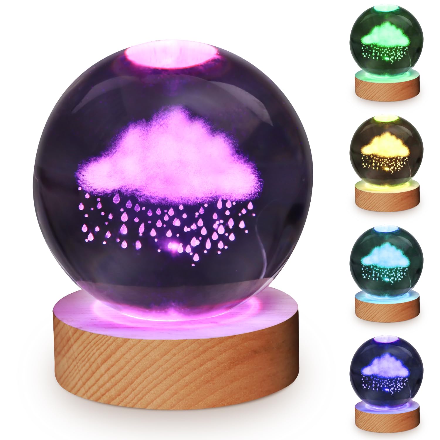 3D Crystal Ball Cloud Lamp,3.15inch Multi-Color Changing Bedroom Decor Night Lights,Christmas Birthday Gifts for Boys,Girls