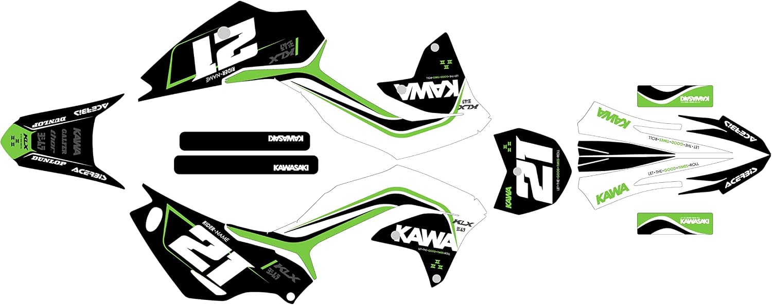 Graphics Kit for Kawasaki KLX 230R (2020-2024) Flow Series Smoke 21 Mil - Dirt bike Custom Racing Graphics Decals Stickers Kit, no-plastics