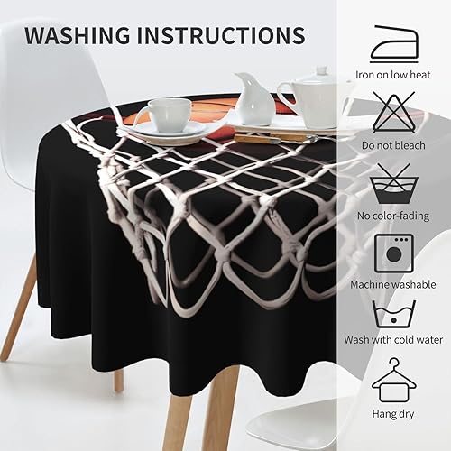 Miniatura 5 de Mantel redondo de 60 pulgadas, impermeable, con estampado de baloncesto, mantel circular para cocina, comedor, arrugas, mantel redondo para boda y