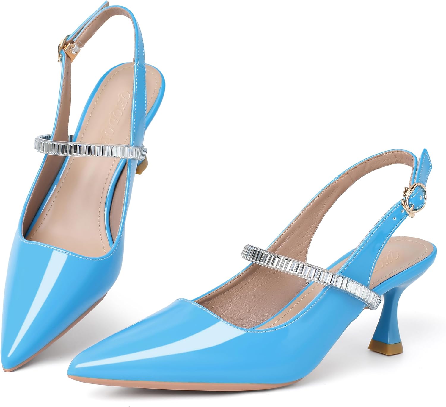 Women's Slingback Kitten Heel Shoe Pointed Toe Dress Closed Toe Ankle Strap Elegant Wedding Pumps Formal Comfortable Shoes