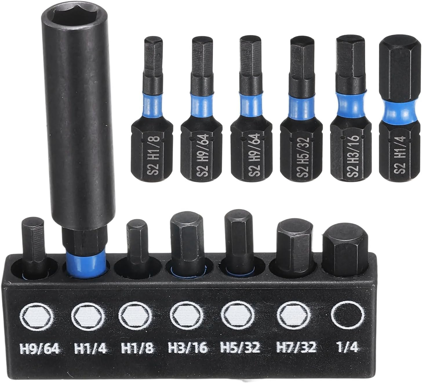 HARFINGTON 7pcs Hex Screwdriver Bit Set H9/64 H1/4 H1/8 H3/16 H5/32 H7/32 S2 Steel 1/4" Hex Shank Magnetic Power Drill Bits with Bit Holder