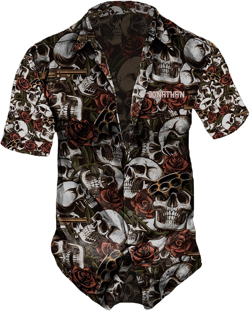 Miniatura 2 de Camisas hawaianas de calavera para hombre, camisa de calavera y flor, camisa hawaiana de flores hawaianas para hombre, camisa hawaiana de verano con