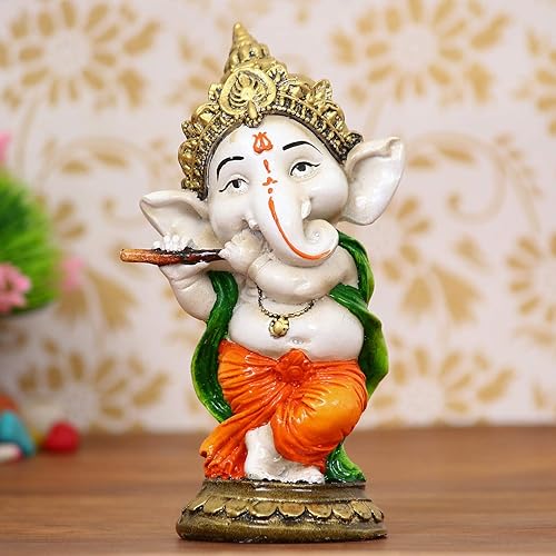 Estatua decorativa hecha a mano de poliresina de Lord Ganesha, ídolo, juego de flauta, ideal para el hogar, decoración de oficina y regalo en